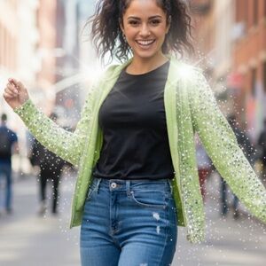 BCBGMaxAzria lime zipper sweat jacket size M with pockets